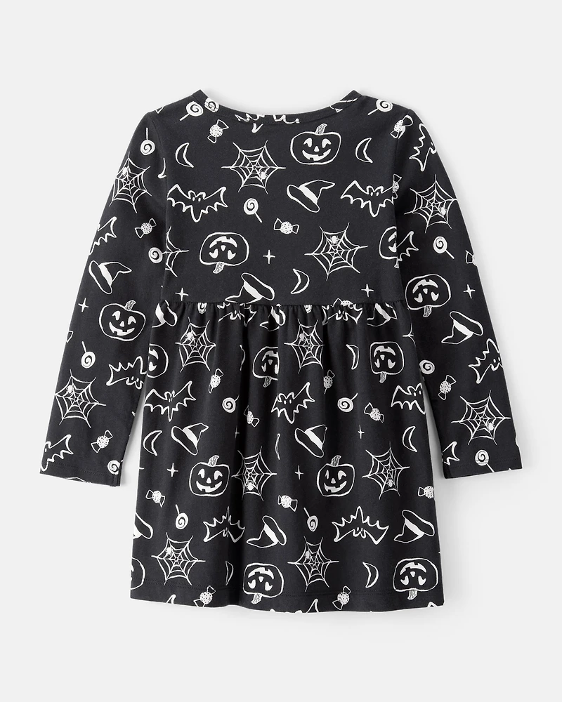 Toddler Halloween Spooky Print Dress - Black
