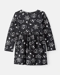 Toddler Halloween Spooky Print Dress - Black