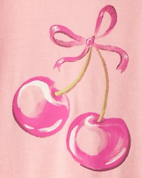 Girls Cherry Print Long-Sleeve Loose Fit Night Gowns - Pink