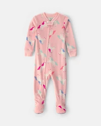 Toddler Girl 1-Piece Unicorn DreamPlush Snug Fit Footed Pajama - Pink