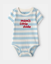 Baby Boy 'Mom's Little Dude' Striped Graphic Bodysuit - Blue/Ivory
