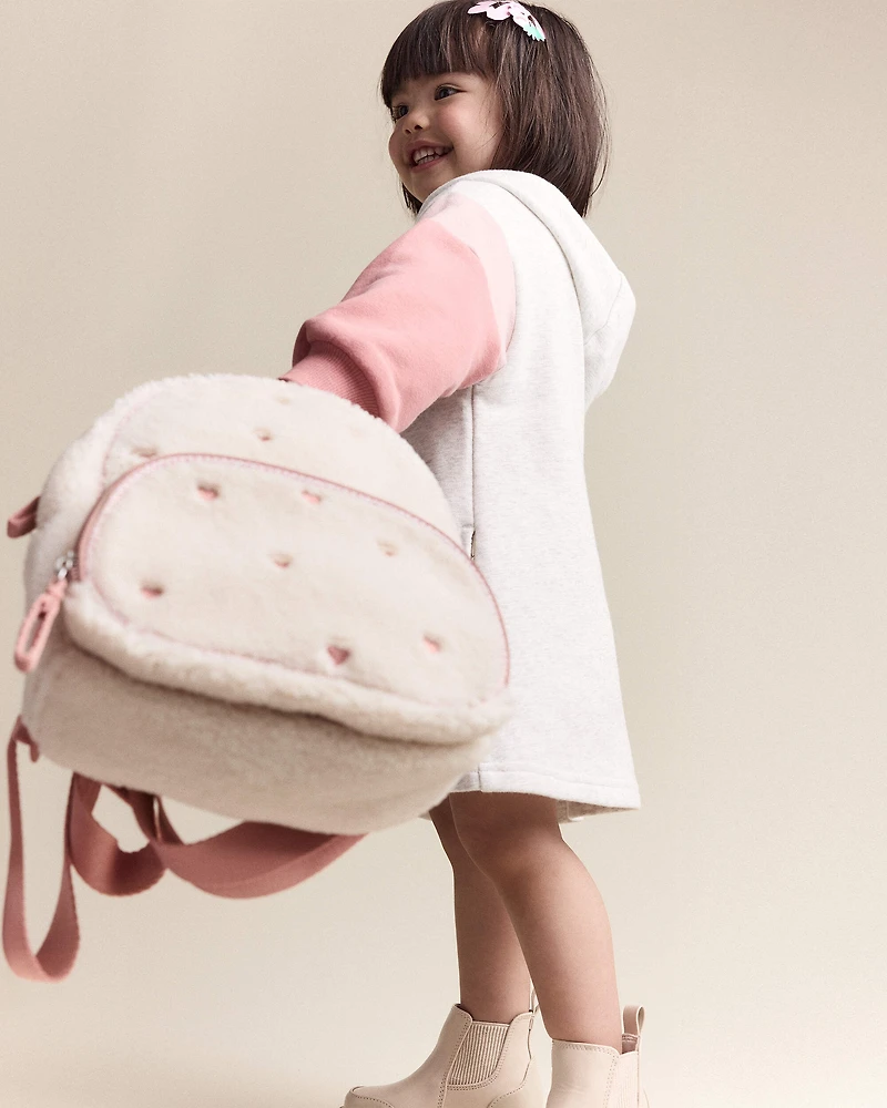 Heart Sherpa Backpack - Cream/Pink