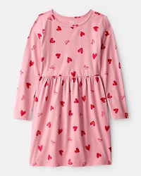 Girls Heart Long-Sleeve Dress - Pink