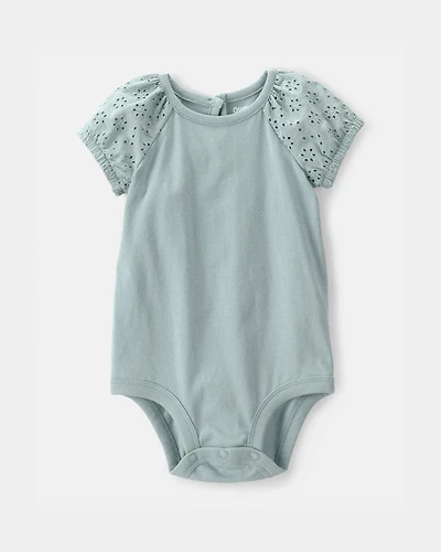 Baby Girl Eyelet-Sleeve Bodysuit - Green