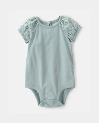 Baby Girl Eyelet-Sleeve Bodysuit - Green