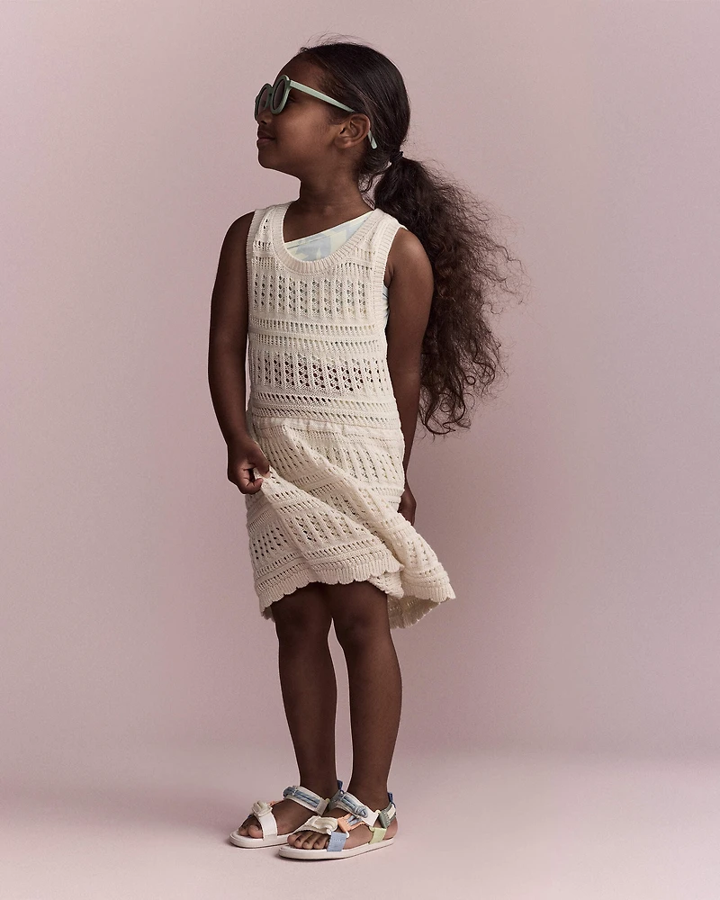 Toddler Girl Crochet Cover Up - Cream