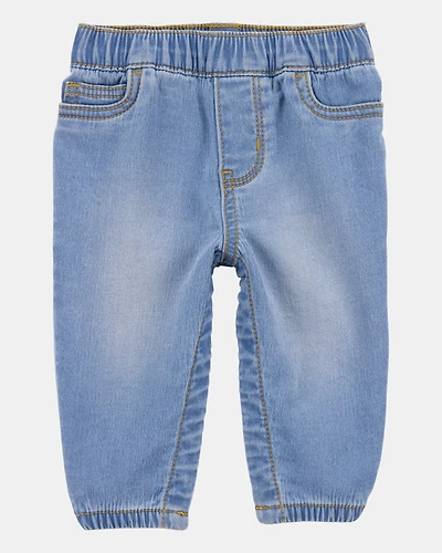 Baby Boy Medium Wash Pull-On Jeans With Snap Leg Closures