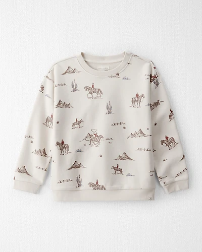 Kid French Terry Sweatshirt Made with Organic Cotton in Western Rodeo Print