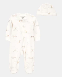 Baby Boy 2-Piece 2-Way Zip Sleep & Play & Cap Set - Cream