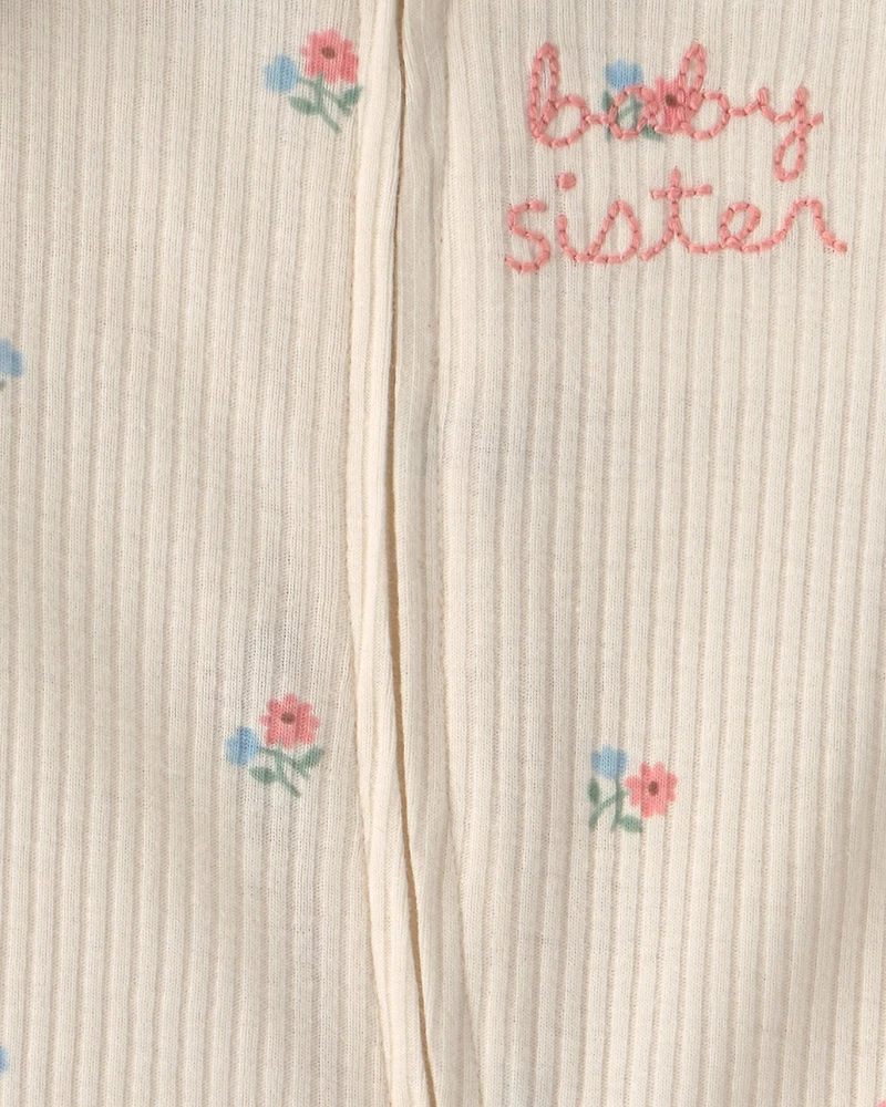 Baby Girl 'Baby Sister' Cotton 2-Way Zip Sleep & Play Pajamas - Ivory