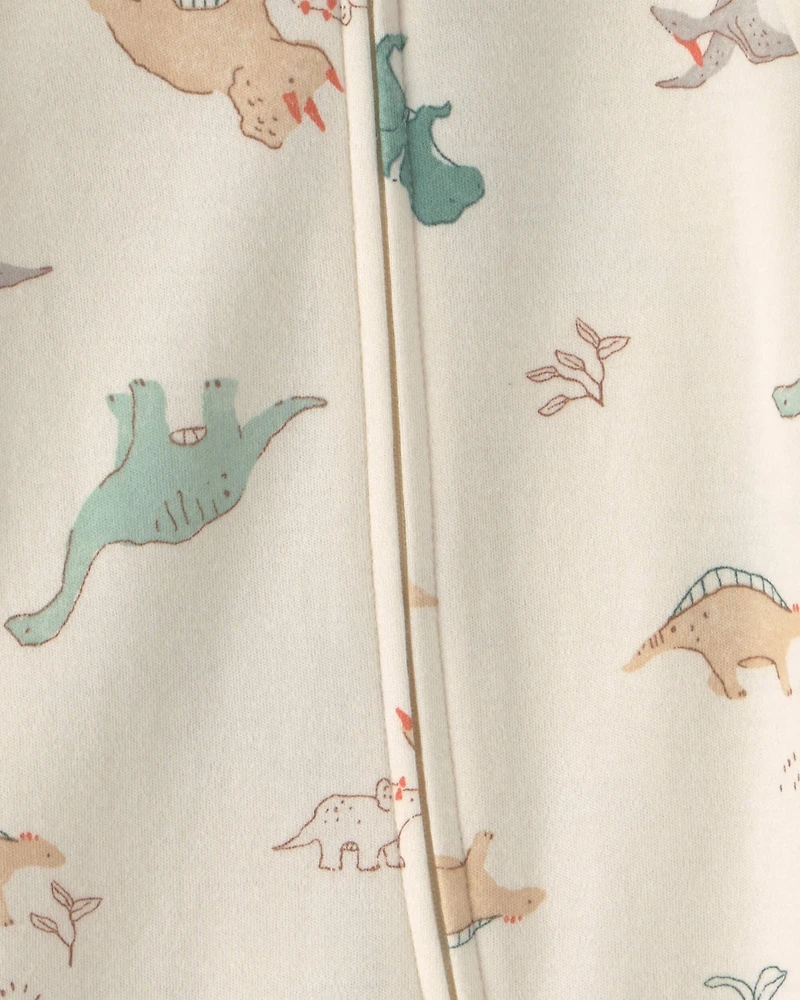 Baby Dinosaur 100% Cotton 2-Way Zip Sleep & Play Pajamas - Ivory