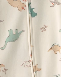 Baby Dinosaur 100% Cotton 2-Way Zip Sleep & Play Pajamas - Ivory