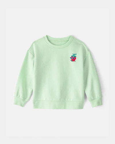 Toddler Girl Strawberry French Terry Pullover Sweatshirt - Green