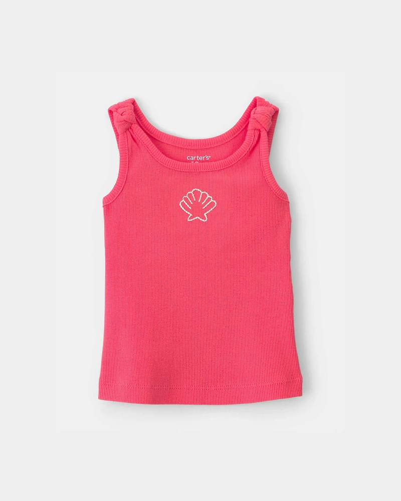 Baby Girl Shell Ribbed Tank Top - Orange