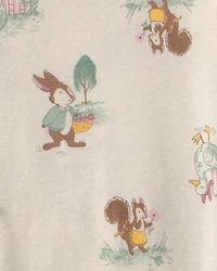 Toddler Girl 4-Piece Country Chicken 100% Cotton Snug Fit Pajama Set - Green/Cream