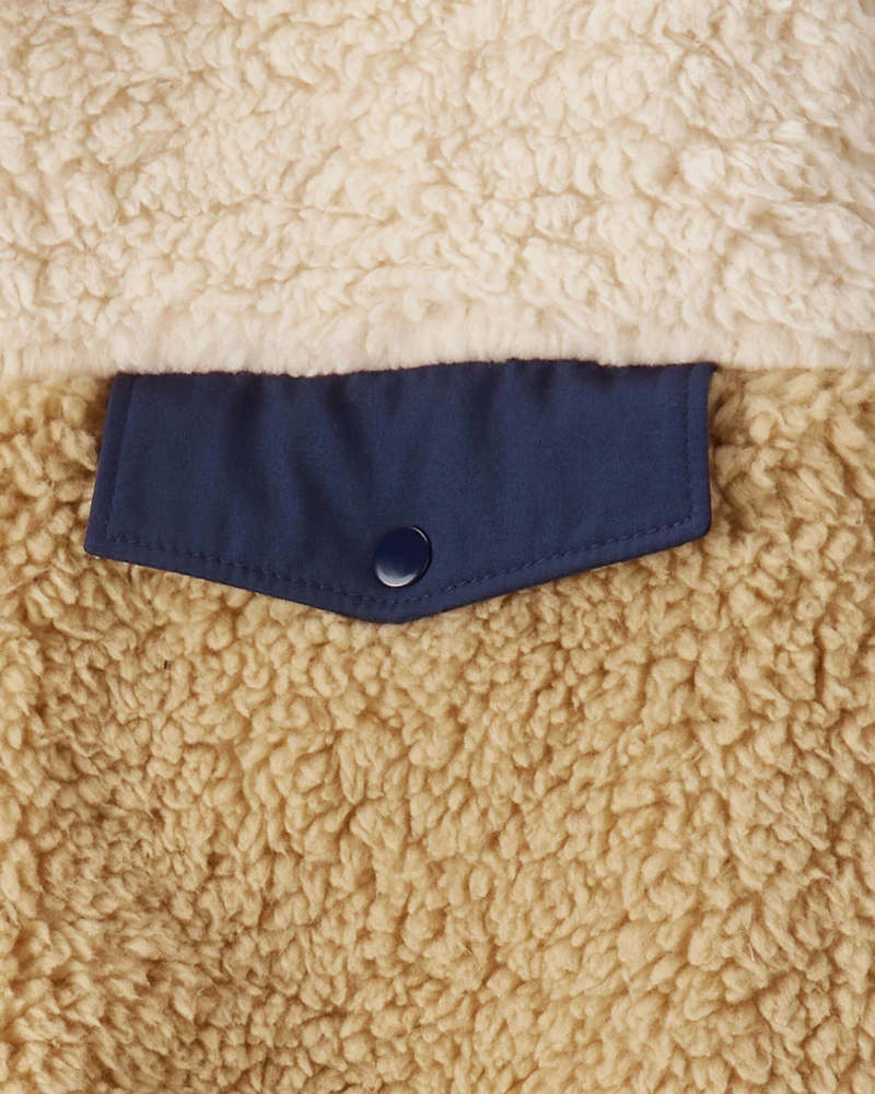 Boys Sherpa Long-Sleeve Zip-Up Jacket - Cream/Navy