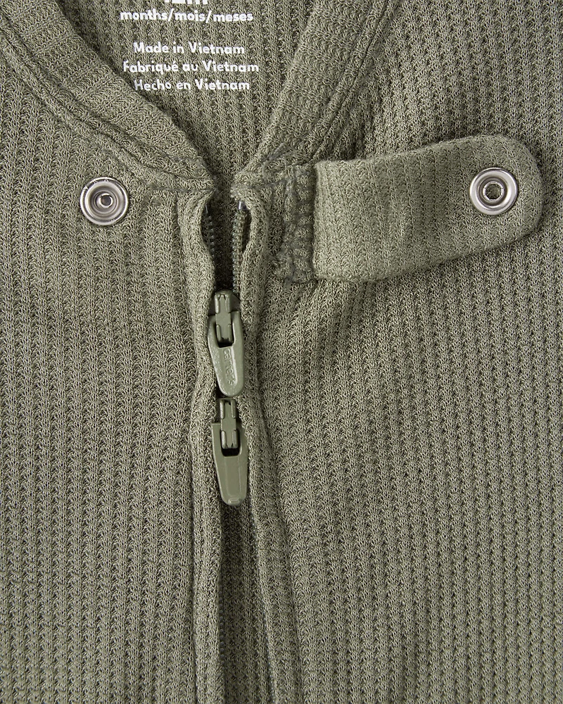 Baby Boy PurelySoft Long-Sleeve 2-Way Zip 1-Piece Pajamas - Green