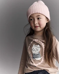 Toddler Girl Cocoa Cat Long-Sleeve Relaxed Graphic Tee - Tan