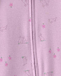Baby Girl Bunny 100% Cotton 2-Way Zip Sleep & Play Pajamas - Purple