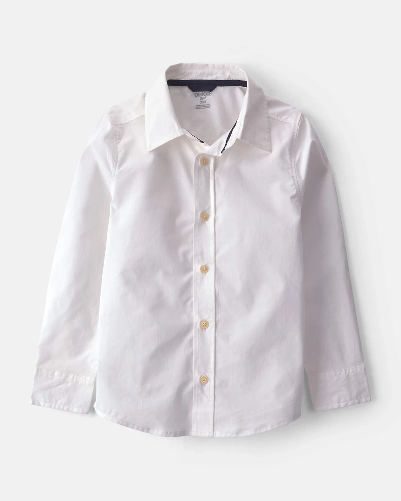 Boys Poplin Long-Sleeve Button-Down Shirt - White