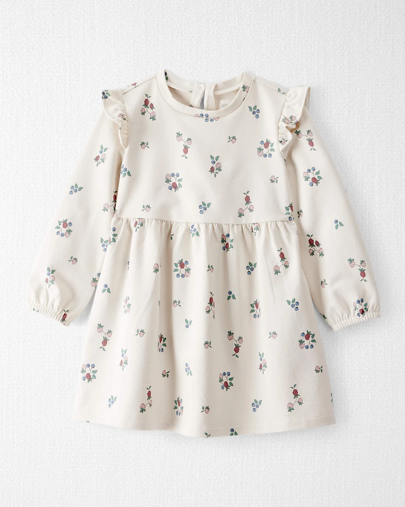 Toddler Girl Organic Cotton French Terry Dress in Berry Blossom Print