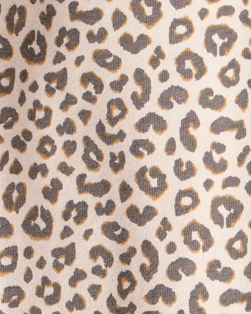 Girls Cotton Leopard Stretch Leggings - Brown