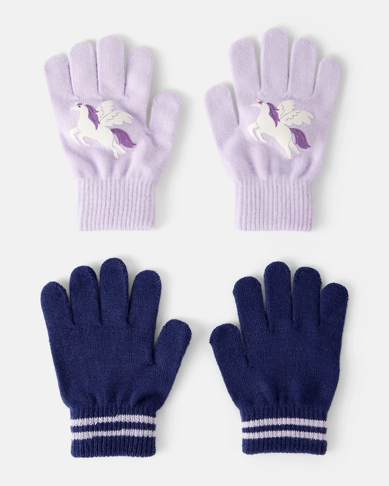 Girls 2-Pack Unicorn Winter Gloves - Purple/Blue