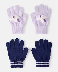 Girls 2-Pack Unicorn Winter Gloves - Purple/Blue