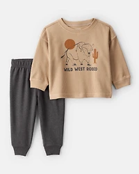 Baby Boy Western Long-Sleeve Tee & Pant Set - Brown