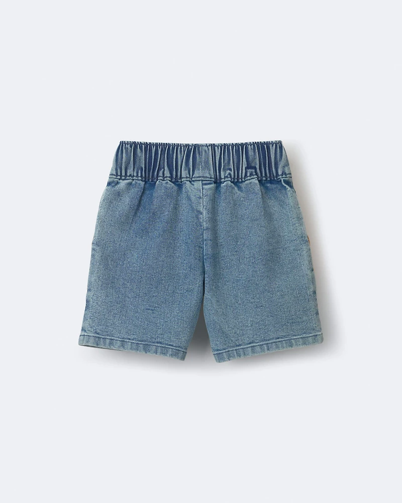 Toddler Colorblock Long-Line Shorts in Denim