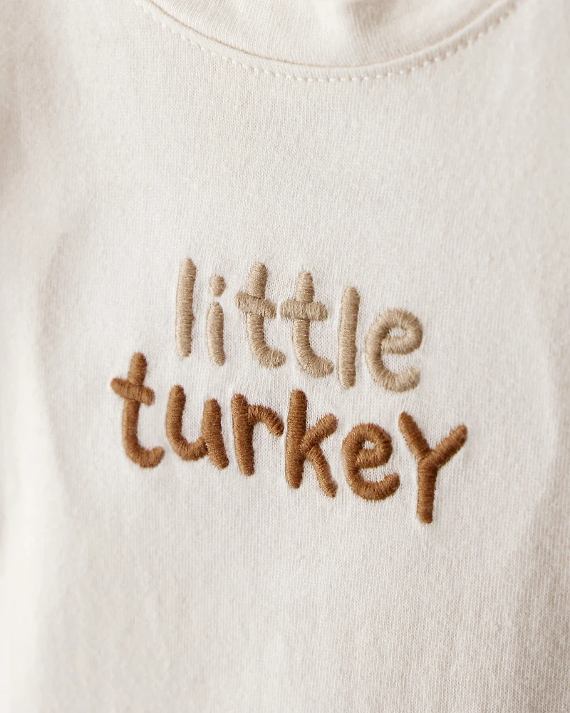 Baby Little Turkey Cotton Long-Sleeve Graphic Bodysuit - White