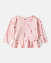 Baby Girl Ballet Slippers Long-Sleeve Peplum Top - Pink