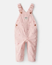 Baby Girl Bow Print Corduroy Overalls - Pink