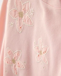 Girls Floral French Terry Pullover Sweatshirt - Pink