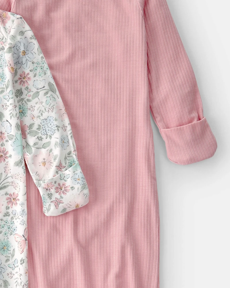 Baby Girl 2-Pack Butterfly Garden PurelySoft Sleeper Gowns - Pink