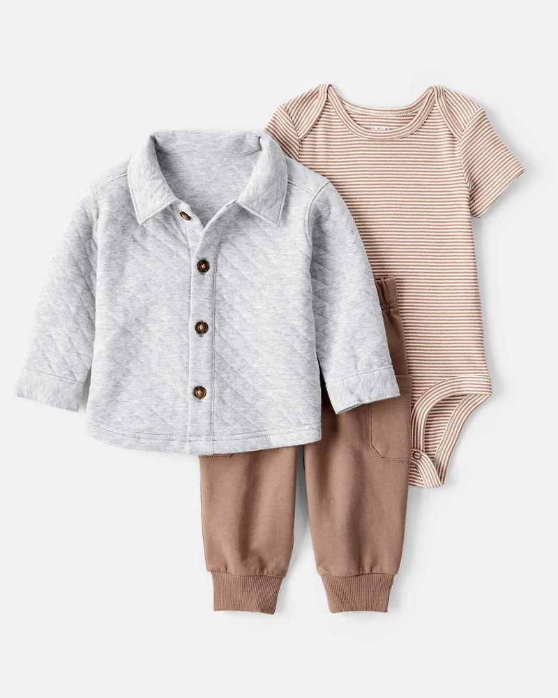 Baby Boy 3-Piece Cardigan, Bodysuit & Pant Set - Grey