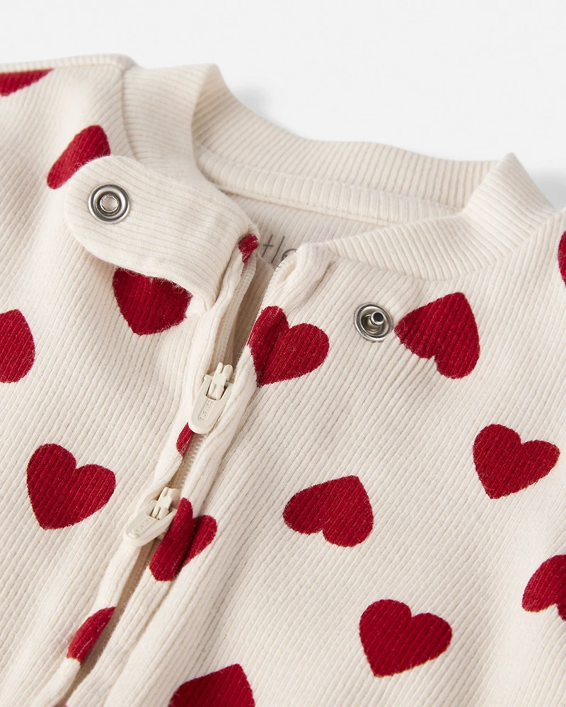 Baby Organic Cotton Sleep & Play Pajamas in Forever Hearts Print