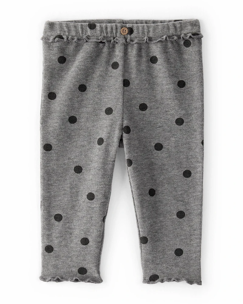 Baby Girl 2-Piece Flutter-Sleeve Polka Dot Long-Sleeve Top & Pant Set - Grey