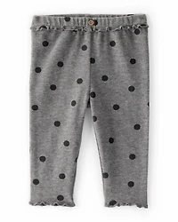 Baby Girl 2-Piece Flutter-Sleeve Polka Dot Long-Sleeve Top & Pant Set - Grey
