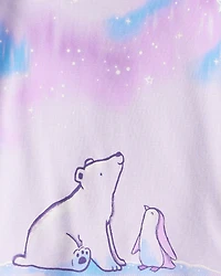 Toddler Girl Polar Bear & Penguin 100% Cotton Snug Fit 4-Piece Pajamas - Purple