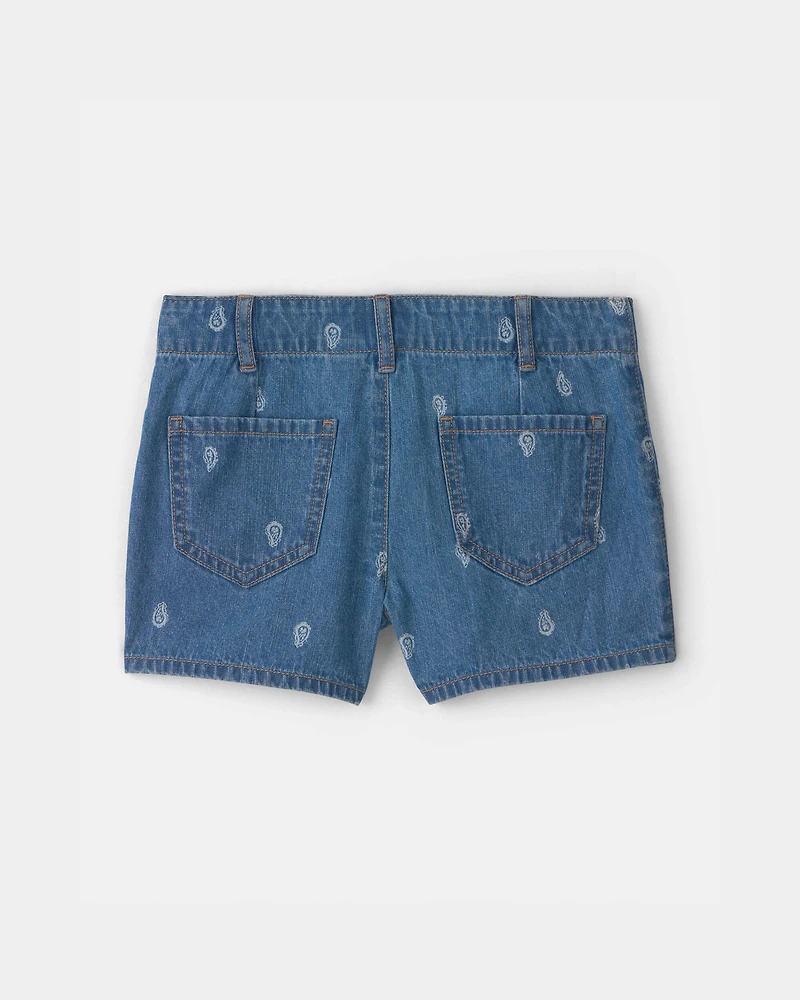 Girls Paisley Denim Shorts - Medium Wash
