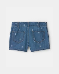 Girls Paisley Denim Shorts - Medium Wash