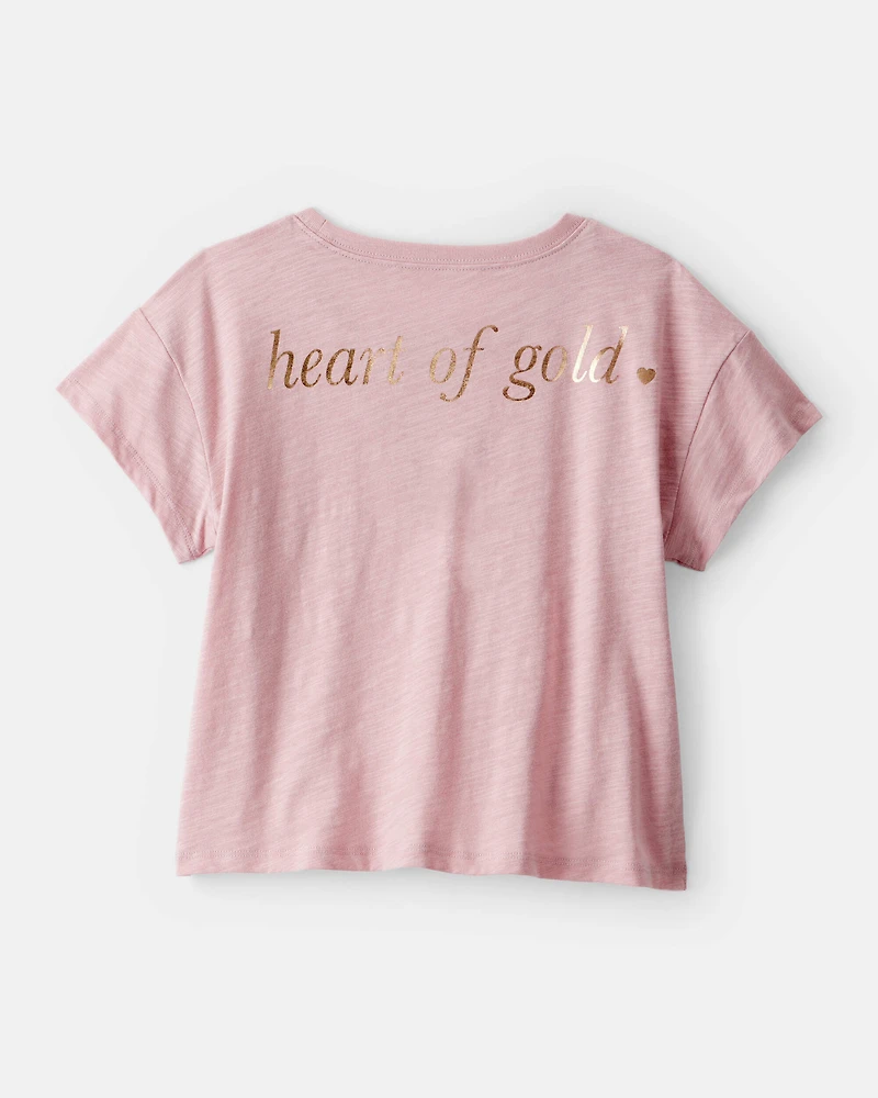 Girls Heart of Gold Cotton Short-Sleeve Graphic Tee - Pink