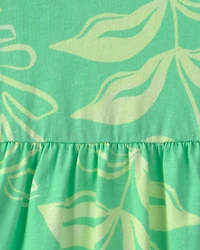 Girls Tropical Floral Short-Sleeve Knit Dress - Green