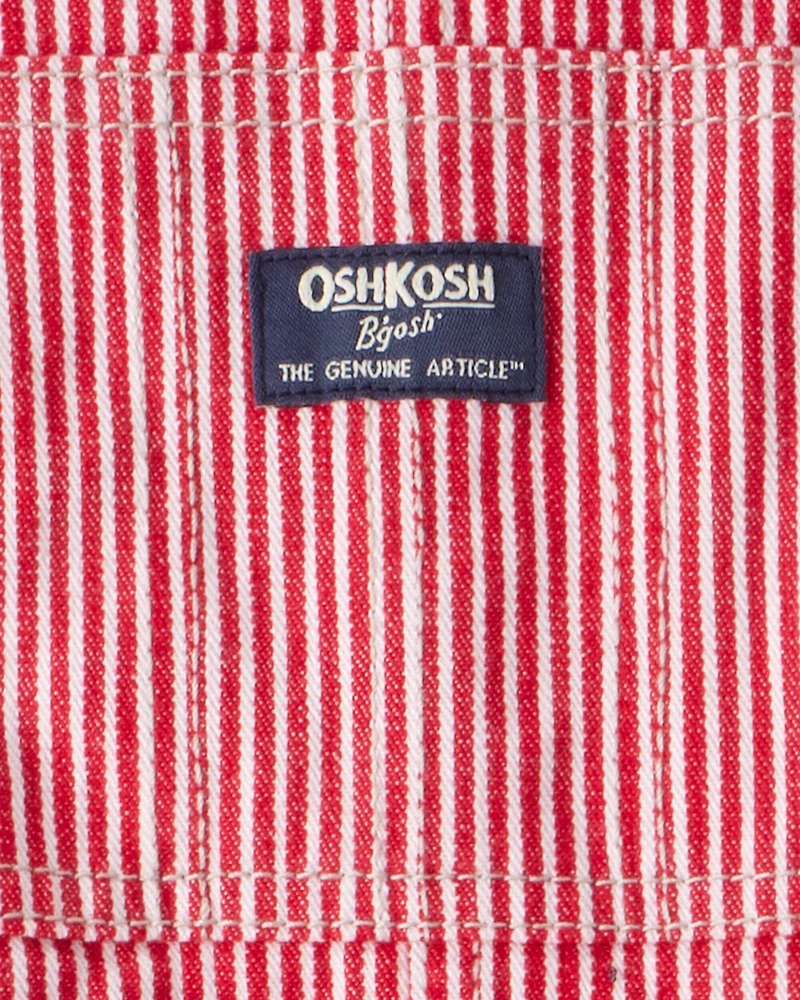 Toddler Hickory Stripe Overalls - Red/Ivory