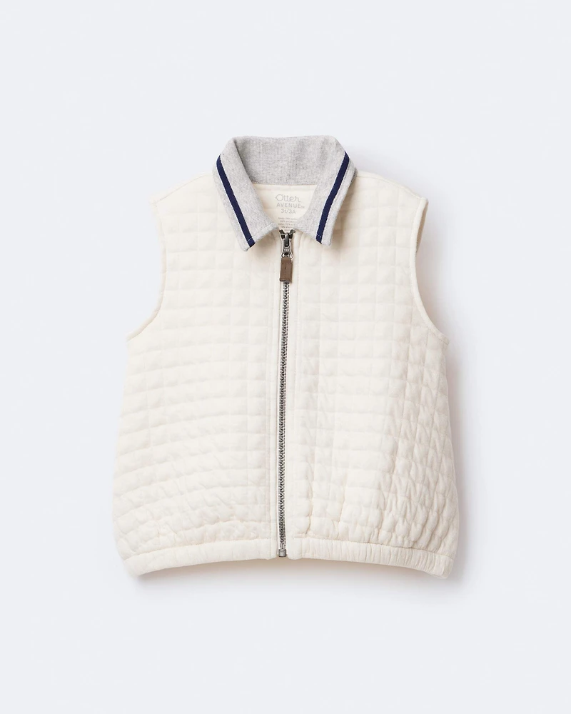 Toddler Quilted Zip-Up Collard Vest - Cream