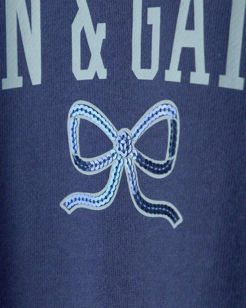 Girls 'Fun & Games' Bow French Terry Top - Navy Blue
