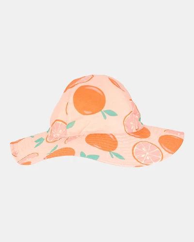 Toddler Girl Orange Fruit Print Reversible Swim Hat - Orange/Peach