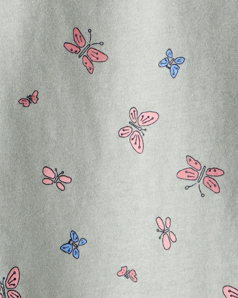 Toddler Girl Butterfly-Print Short-Sleeve Pocket Tee - Green