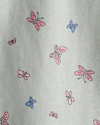 Toddler Girl Butterfly-Print Short-Sleeve Pocket Tee - Green